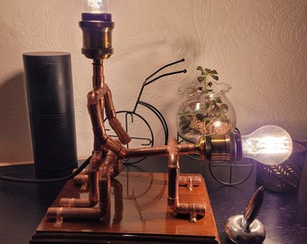 Adult Couple Copper pipe Table Desk Lamp man cave dorm room gift