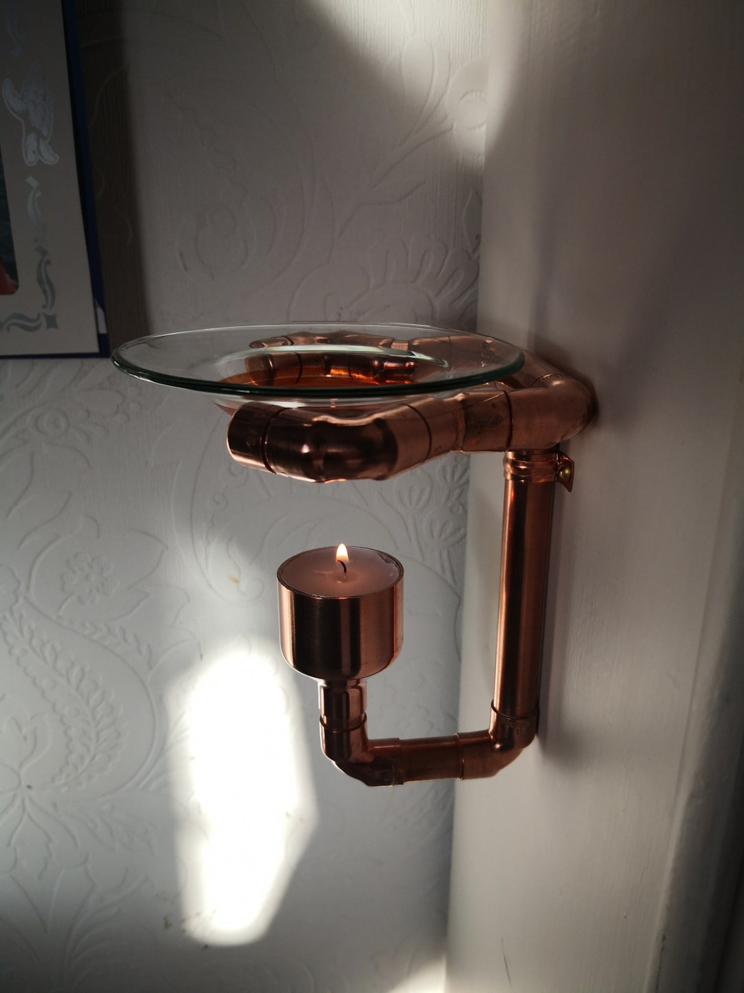 Wall Mounted Copper Pipe Wax Melt Oil Burner Tea Light Holder Etsy UK