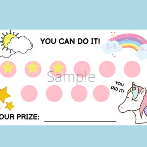 Afdrukbare eenhoorn-beloningskaarten voor kinderen, stickerkaartsysteem voor peuters