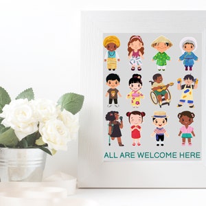 Poster per bambini diversificato e inclusivo per la classe/multiculturale