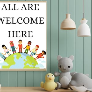 All are welcome here diversity poster for kids and teachers