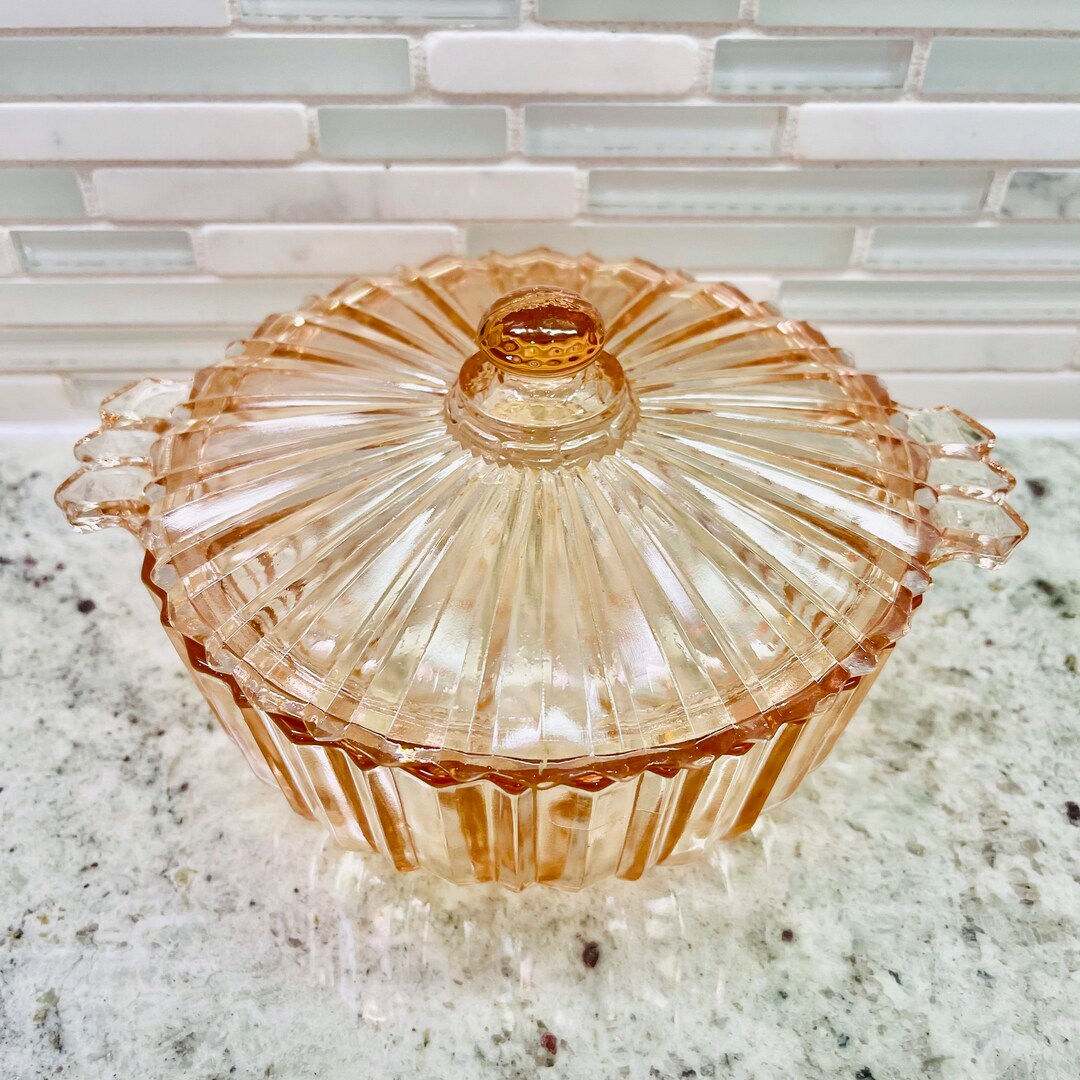 Vintage Pink Candy Dish With Lid Pink Depression Glass Etsy