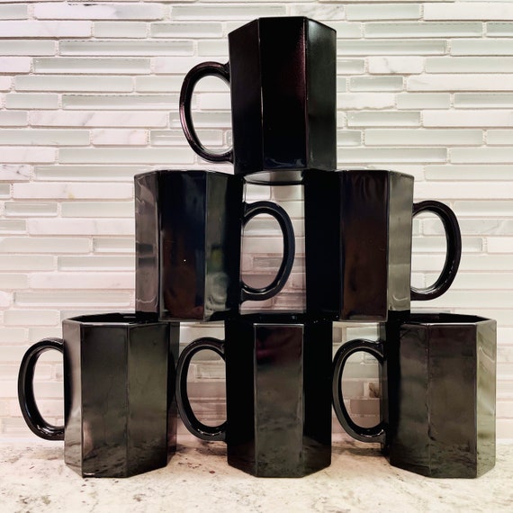 Set of 2 Vintage Arcoroc Coffee Cups Black Mugs Made in Etsy