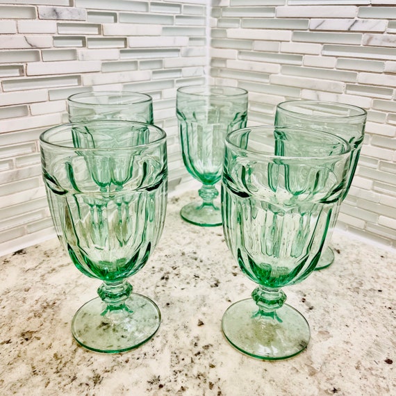 Contemporary Libbey Duratuff Spanish Green Water Goblets/Wine