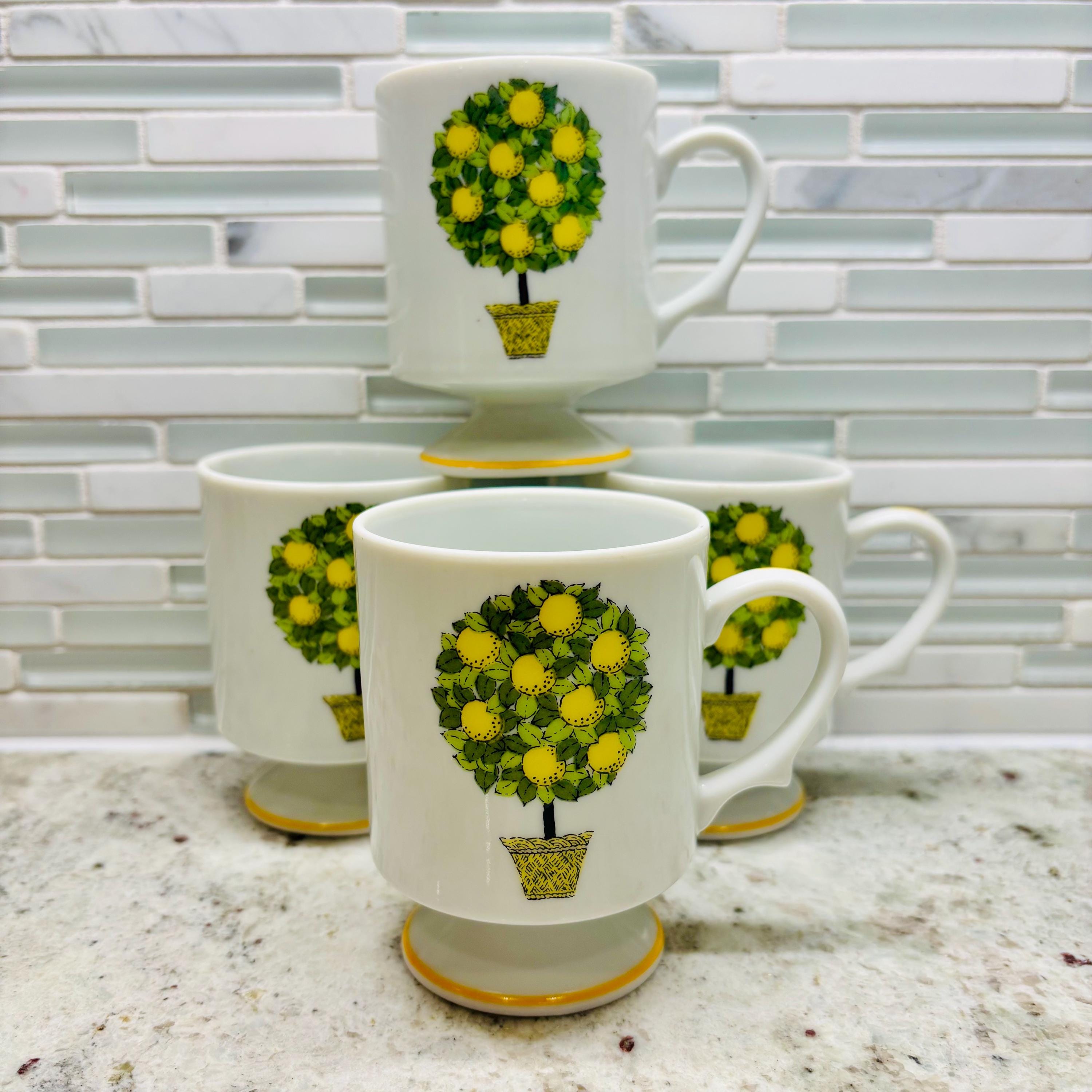 Vintage Lemon Tree Pedestal Mugs - Set of 4 - Made in Japan - Etsy