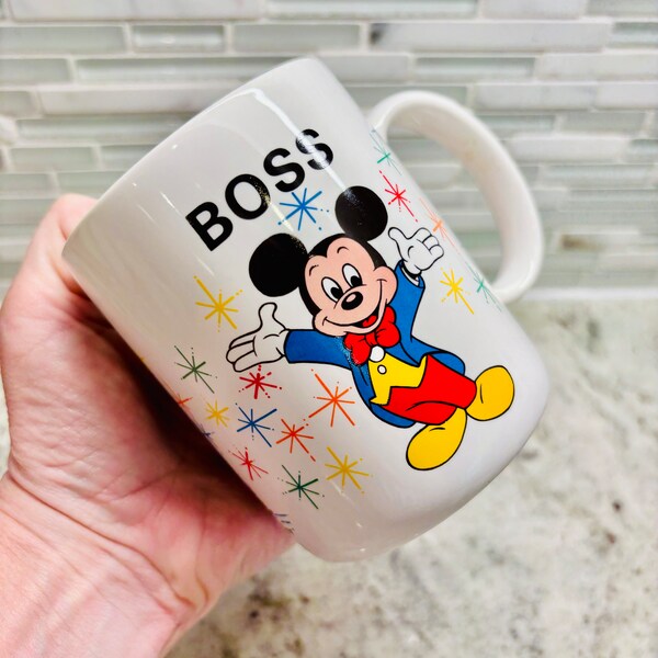 Vintage Disney World ‘Boss’ Mug | Mickey Mouse Tea or Coffee Mug | 1980s | Collectible | Multi-Colored Mug |