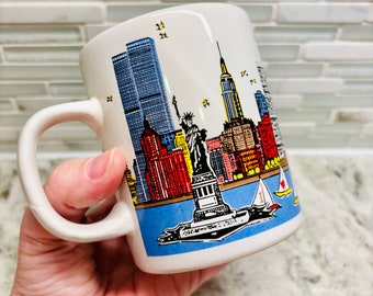Vintage New York City Mug | NYC Twin Towers Coffee Mug | World Trage Center | Statue of Liberty |