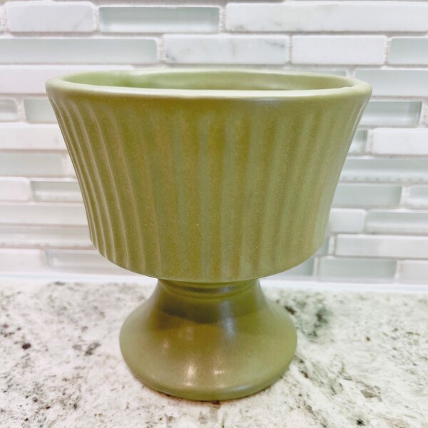 McCoy Pottery | Floraline | Sage Green | Pedestal Planter | Ohio USA | MCM | 1960s | Vintage |