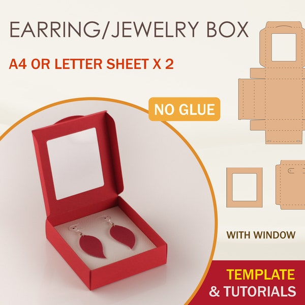 Earring Box SVG Template, Box with Window, Cricut Cut Files, Silhouette Cut Files