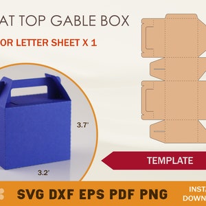 Mini Flat Top Gable Box Template, Gable Box SVG, Box with Handle, Cricut Cut Files, Sihouette Cut Files
