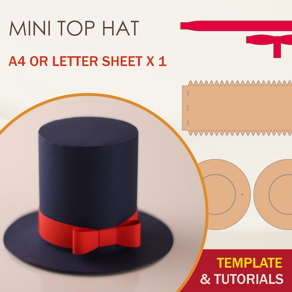 Plantilla SVG de sombrero de copa, plantilla de sombrero de papel, plantilla de sombrero de cilindro, archivos de corte Cricut, archivos de corte Sihouette