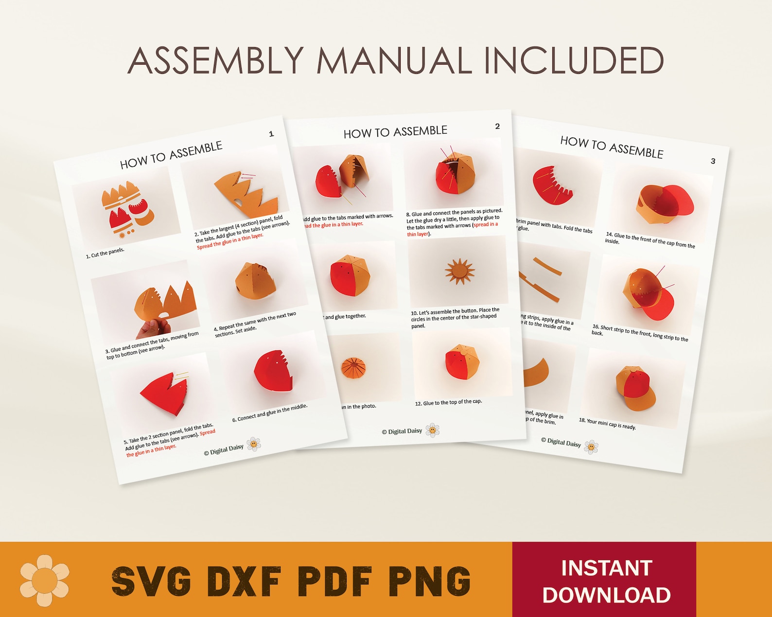 Mini Baseball Cap SVG Template: Cricut & Silhouette Cut Files (PDF) - Etsy