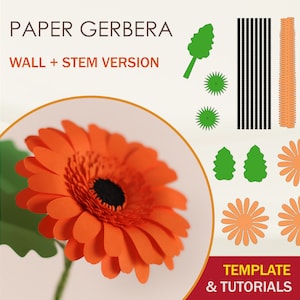 Papieren gerbera SVG-sjabloon, papieren bloem sjabloon, DIY papieren bloem, bloem gesneden bestanden, Cricut gesneden bestanden, silhouet snijden bestanden