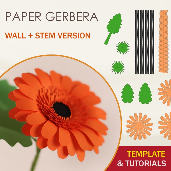 Papier-Gerbera-SVG-Vorlage, Papierblumen-Vorlage, DIY-Papierblume, Blumenschnittdateien, Cricut-Schnittdateien, Silhouette-Schnittdateien
