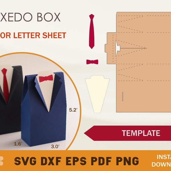 Tuxedo Box SVG Template, Wedding Favor Box, Suit Box SVG, Cricut Cut Files, Silhouette Cut Files