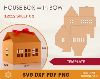 Modèle SVG boîte maison avec noeud : fichiers coupés boîte de gâteries (téléchargement numérique)
