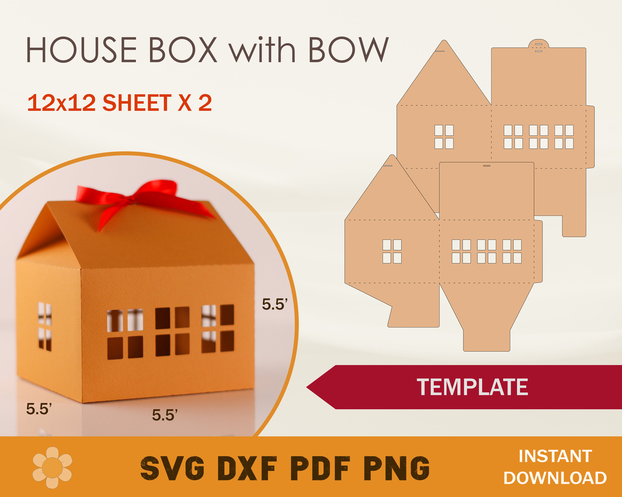 House Box With Bow SVG Template Treat Box Template Cricut Etsy