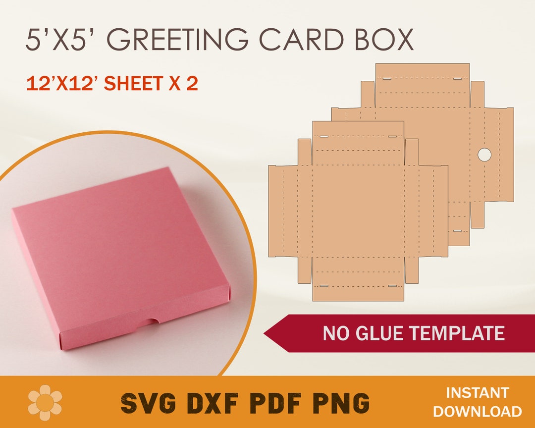 Greeting Card Box SVG Template, 5x5 Greeting Card Box, Greeting Card Envelope, Cricut Cut Files