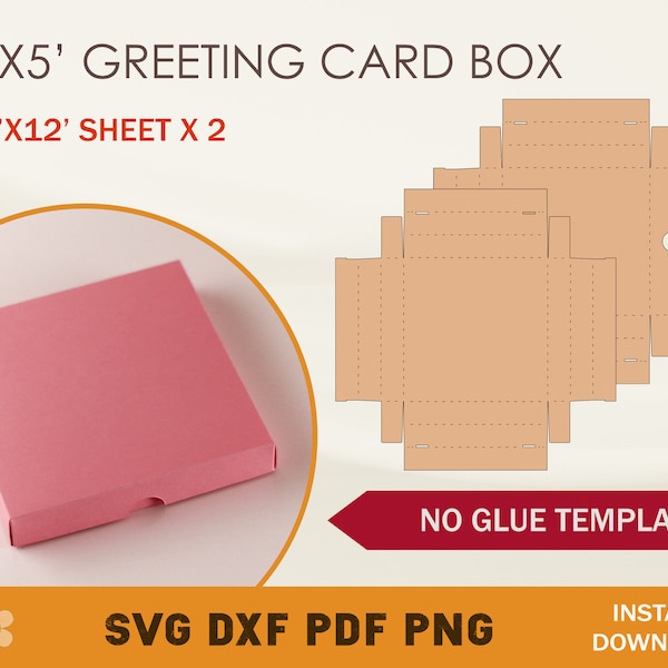 Greeting Card Box SVG Template, 5x5 Greeting Card Box, Greeting Card Envelope, Cricut Cut Files, Silhouette Cut Files