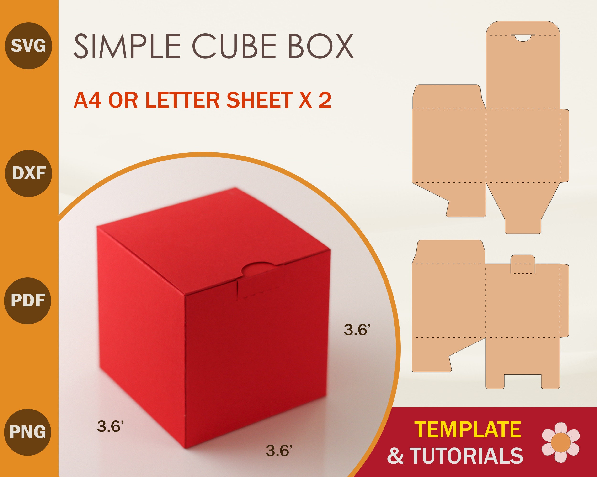 Square Box Template SVG, A3 Paper Size, Box 3 X 3 X 3 Template, Birthday  Party Supplies Idea, Birthday Favor Template, Cricut, Silhouette 