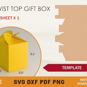 Twist Top Gift Box SVG, Caja de regalo SVG, Caja SVG, Plantilla de caja, Caja de favor de boda
