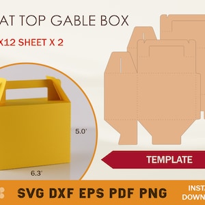 Mittelgroße flache Oberseite Gable Box SVG, Gable Box Vorlage, Box Vorlage, Box Vorlage SVG, Party Favor Box