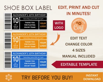 Shoe Box Label with Logo Editable Template, for Favor Box, Invitation