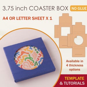 Plantilla de caja de posavasos de 3,75 pulgadas, caja de posavasos SVG, caja de adorno SVG, archivos de corte Cricut, archivos de corte Silhouette, archivos de corte Brother