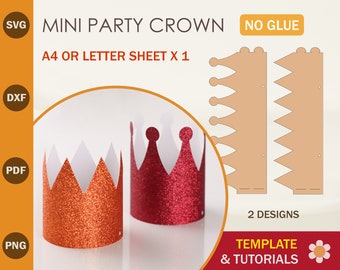 Mini Party Crown SVG Template, Party Hat SVG, Cricut Cut Files, Silhouette Cut Files