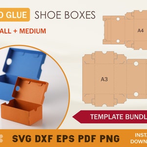 Shoe Box Template Bundle, No Glue Box, Shoe Box SVG, Sneaker Box Template,  Cricut Cut Files, Silhouette Cut Files