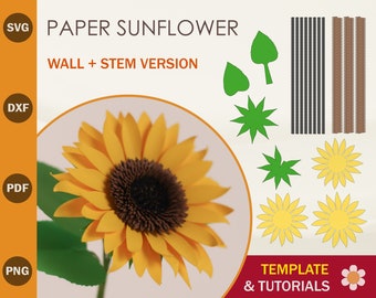 Paper Sunflower SVG Template, Paper Flower Template, DIY Paper Flower, Flower Cut Files, Cricut Cut Files, Silhouette Cut Files