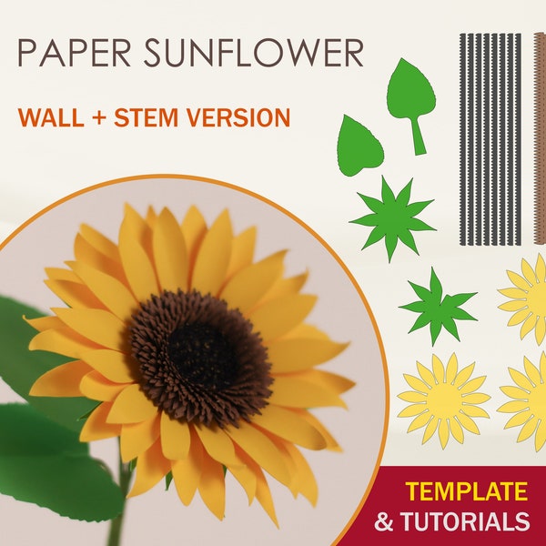 Paper Sunflower SVG Template, Paper Flower Template, DIY Paper Flower, Flower Cut Files, Cricut Cut Files, Silhouette Cut Files