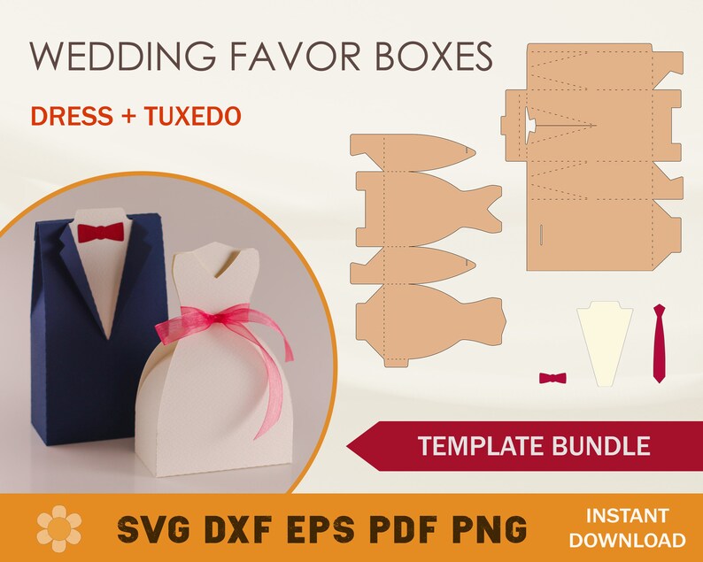 Wedding Favor Box Template Bundle Tuxedo Box SVG Template - Etsy