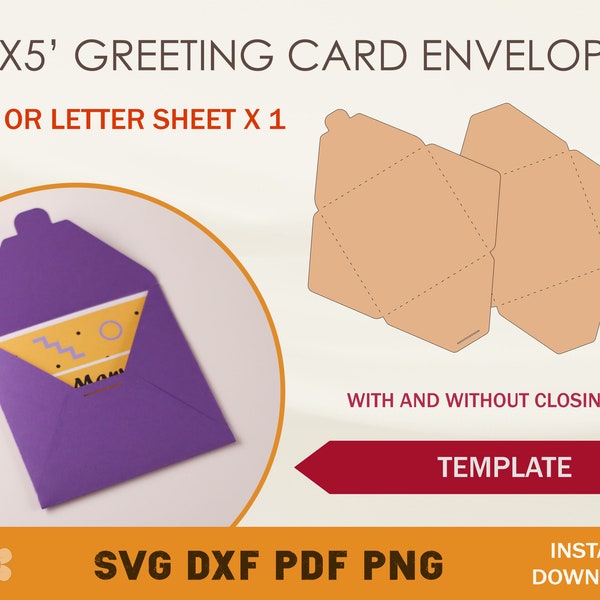 Greeting Card Envelope SVG Template, 5x5 Greeting Card Envelope, Cricut Cut Files, Silhouette Cut Files