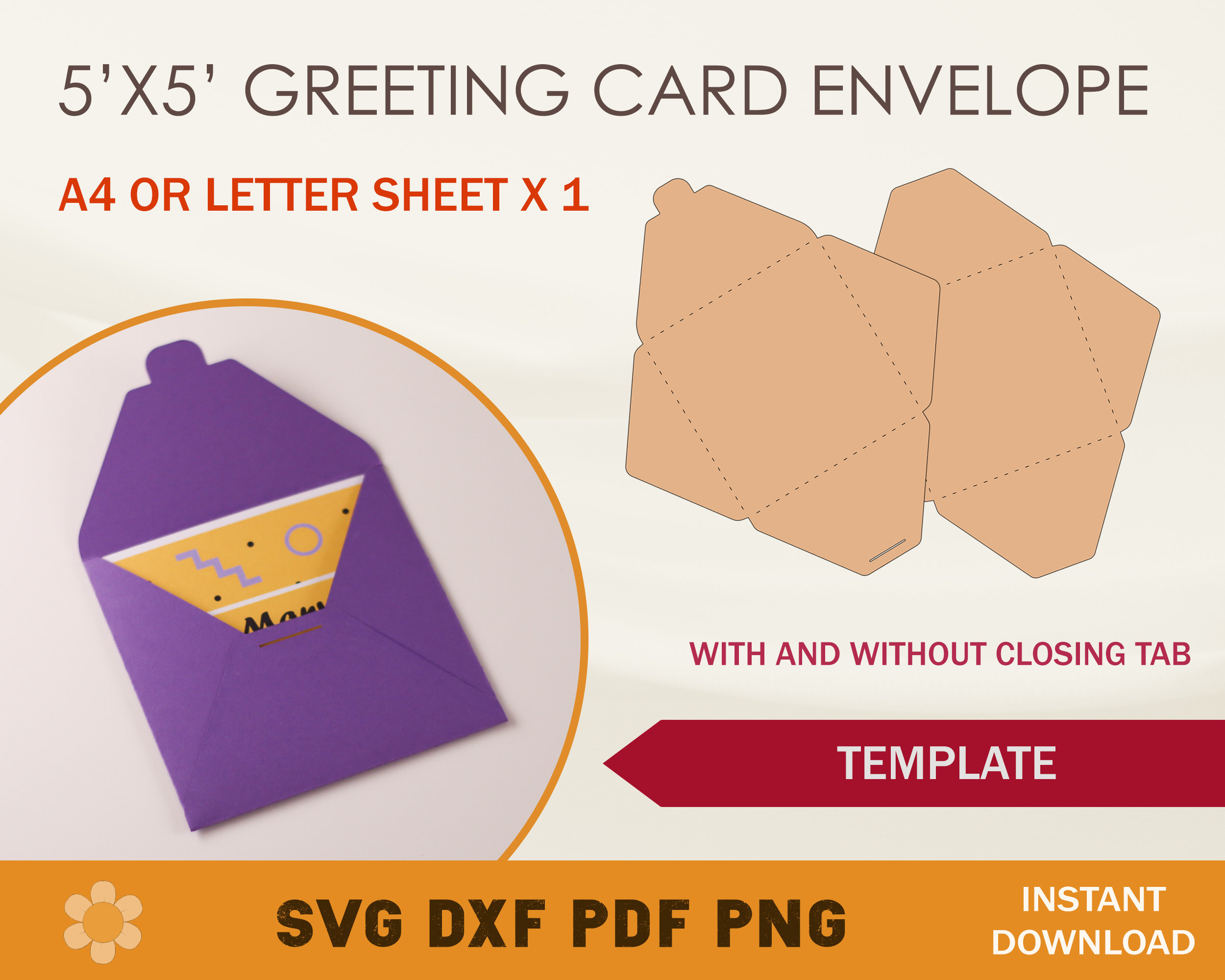 Greeting Card Envelope SVG Template 5x5 Greeting Card Etsy