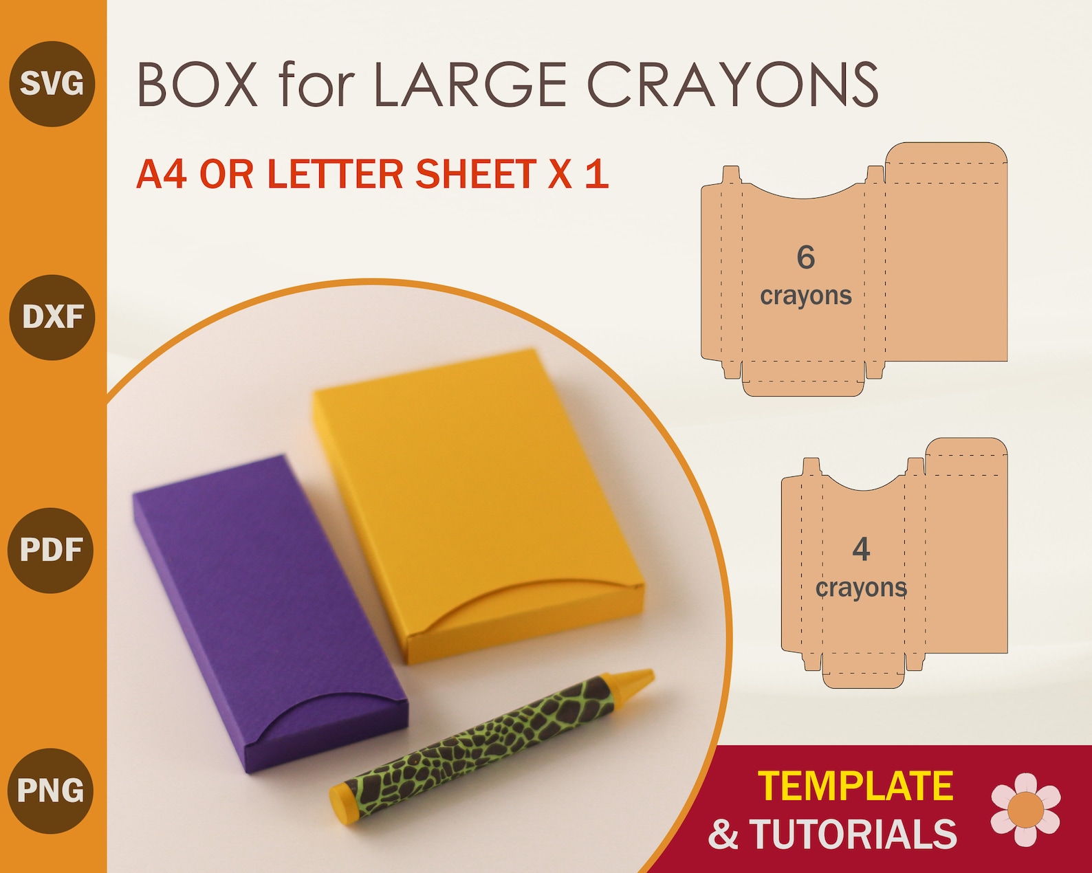 Crayon Box SVG Template Large Crayon Box Template Crayon Favor Box