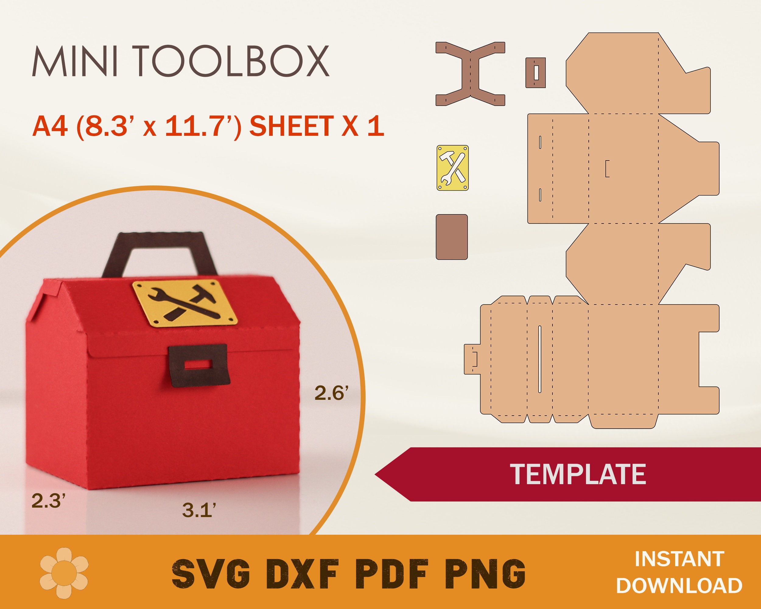 Foldable Box SVG Template for Small Items Printable Cardstock Gift Box 3in  X 2.25in X 2in Open Top Box 
