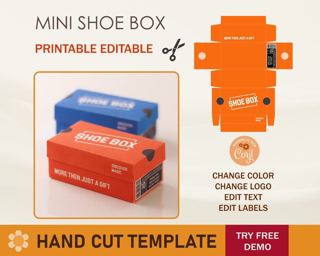 Printable Shoe Box Template, Shoe Box Label, Editable Template