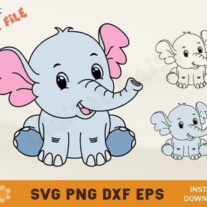 Baby Elephant SVG, Cute Animal Clipart (Digital Download)