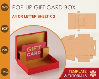 Pop-up carte-cadeau boîte modèle SVG, modèle de porte-carte-cadeau, support de carte-cadeau SVG, fichiers de coupe Cricut, fichiers de coupe silhouette
