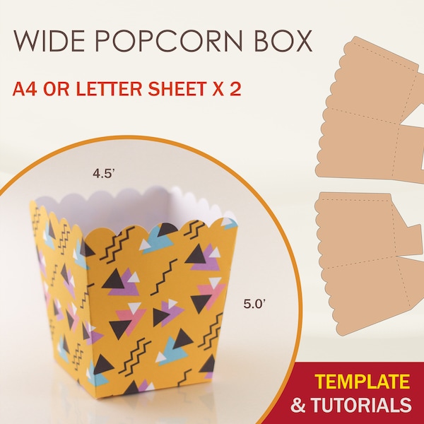 Popcorn Box SVG Template, Pop-Corn Box, Scallop Popcorn Box, Cricut Cut Files, Silhouette Cut Files