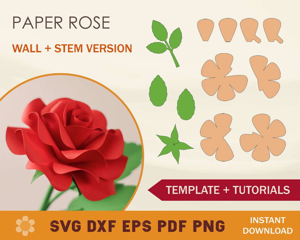 Paper Rose SVG Template Paper Flower Template DIY Paper - Etsy