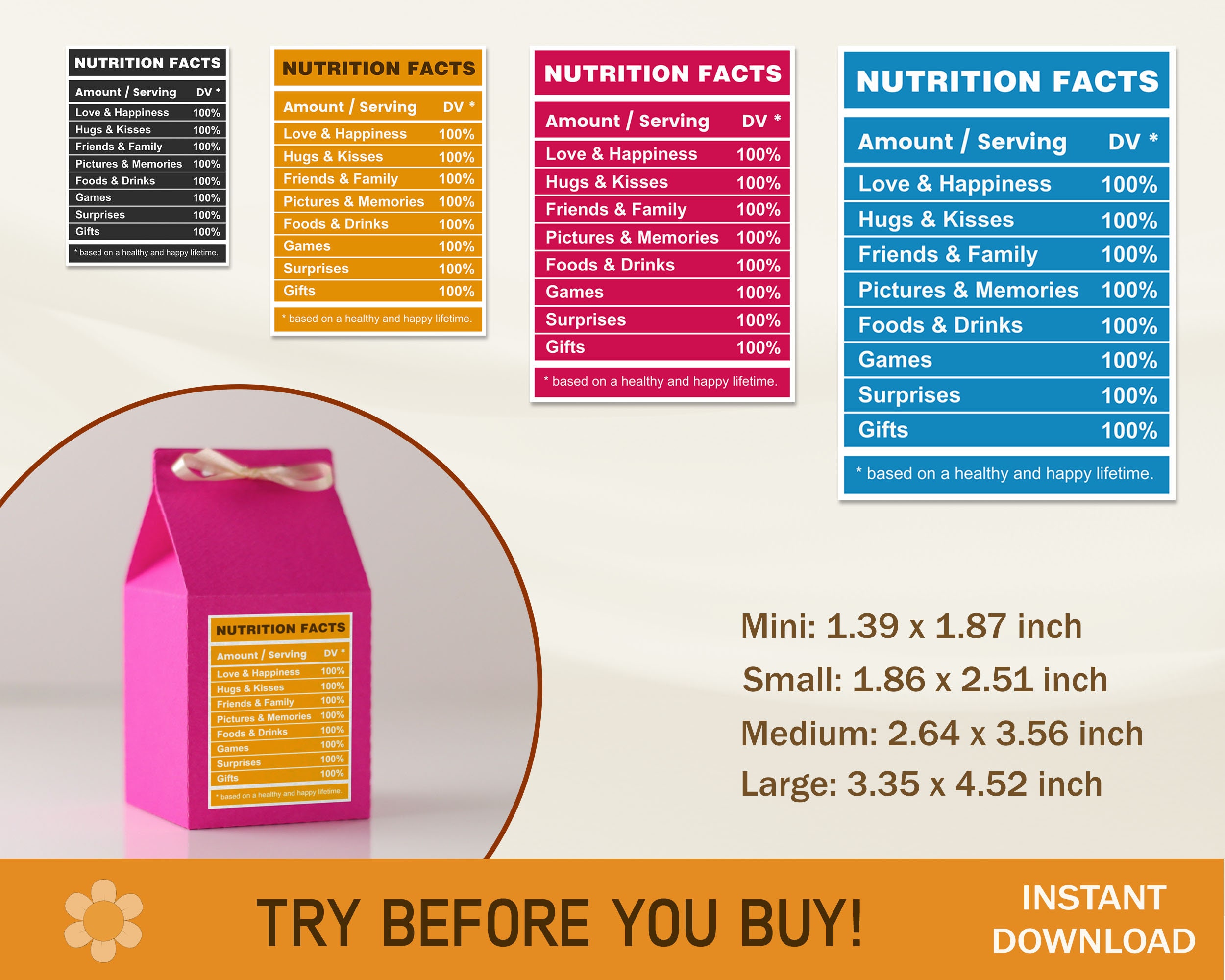 Nutrition Facts Label Template Favor Box Label Editable - Etsy