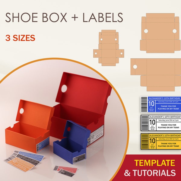 3 Shoe Box SVG Template + Label, Editable Shoe Box Label, Sneaker Box SVG, Cricut Cut Files, Sihouette Cut Files