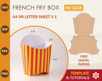 French Fry Box SVG, Fried Potato Box Template, Snack Box SVG, Food Box SVG, Party Snack Box, Cricut Cut Files, Sihouette Cut Files