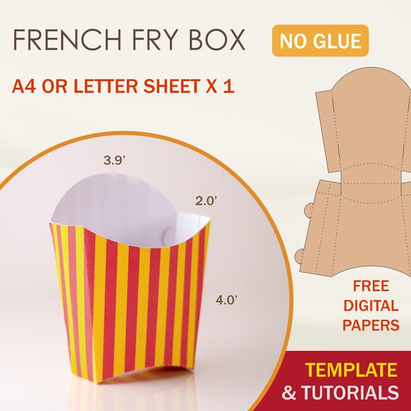 Boîte de frites Français SVG, modèle de boîte de pommes de terre frites, Snack Box SVG, SVG de boîte de nourriture, Party Snack Box, fichiers de coupe Cricut, fichiers de coupe Sihouette