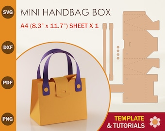 Handbag Box SVG Template, Purse Box Template, Favor Box SVG, Favor Bag SVG,  Cricut Cut Files, Silhouette Cut Files