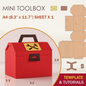 Modello in formato SVG di mini cassetta degli attrezzi, modello di confezione regalo, modello di scatola per bomboniere, file di taglio Cricut, file di taglio silhouette