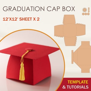 Caja de birrete de graduación SVG, plantilla de caja de birrete de graduación, plantilla de sombrero de graduación, archivos de corte Cricut, archivos de corte Silhouette