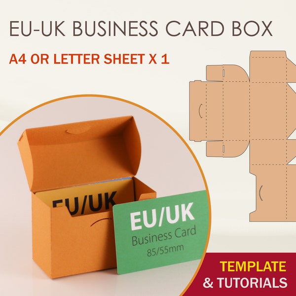 EU UK Business Card Box SVG Template, Business Card Holder, Cricut Cut Files, Silhouette Cut Files